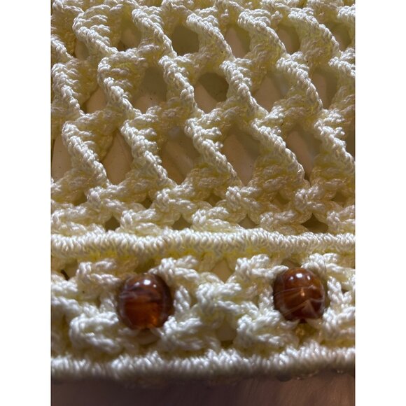 VTG 1970s Macrame Purse Wooden Handle, Beads Festival Boho Hippie Cottage Core - Picture 4 of 9